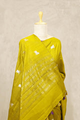 Lime Green Banarasi Chiniya Silk Saree with Aghanya Motifs