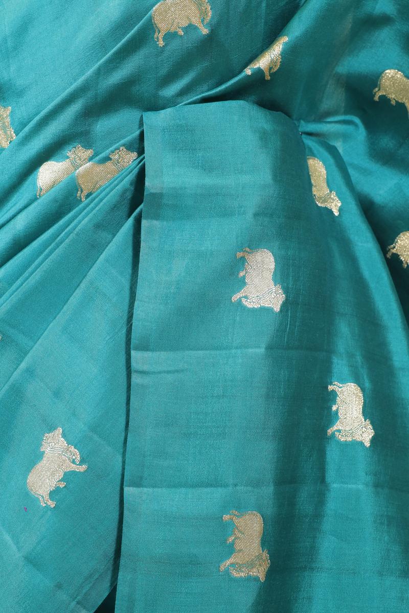 Sapphire Green Banarasi Chiniya Silk Saree with Aghanya Motifs