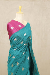 Sapphire Green Banarasi Chiniya Silk Saree with Aghanya Motifs