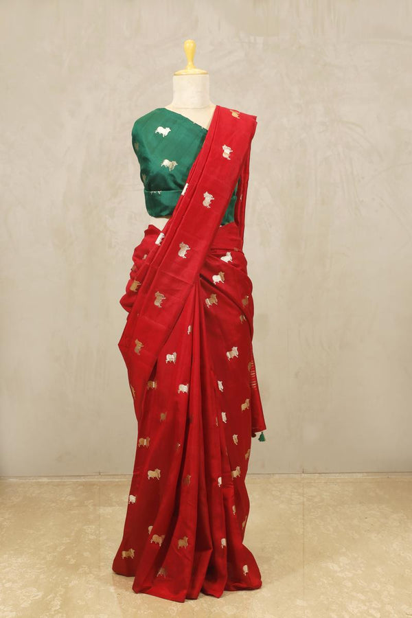 chiniya silk saree, red saree, banarasi saree, festive wear saree, wedding saree