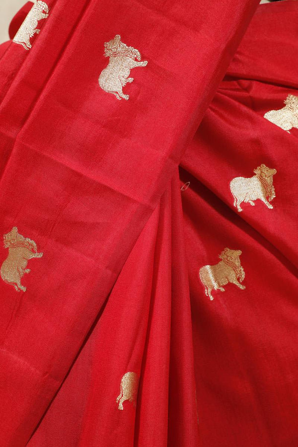 Red Handloom Banarasi Silk Saree with Aghanya Motifs