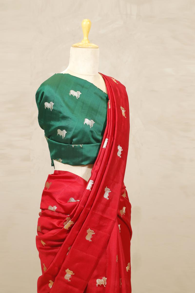 Red Banarasi Chiniya Silk Saree with Aghanya Motifs