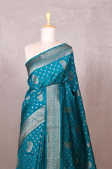 Teal Blue Banarasi Chiniya Silk Saree with Antique Zari Work