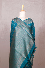 Teal Blue Banarasi Chiniya Silk Saree with Antique Zari Work