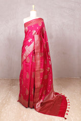 Crimson Pink Banarasi Chiniya Silk Saree with Gold Zari Work