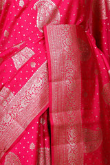 Crimson Pink Banarasi Chiniya Silk Saree with Gold Zari Work