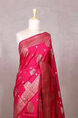 Crimson Pink Banarasi Chiniya Silk Saree with Gold Zari Work