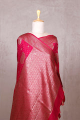 Crimson Pink Banarasi Chiniya Silk Saree with Gold Zari Work