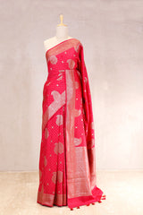 Brick Red Banarasi Chiniya Silk Saree with Gold Zari Work