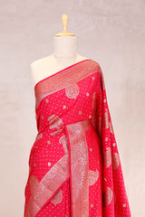 Brick Red Banarasi Chiniya Silk Saree with Gold Zari Work