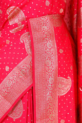 Brick Red Banarasi Chiniya Silk Saree with Gold Zari Work