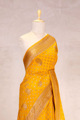 Mustard Yellow Banarasi Chiniya Silk Saree with Antique Zari Work