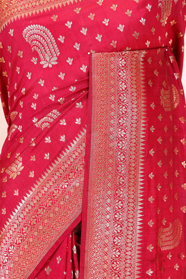 Rust Red Banarasi Chiniya Silk Saree with Antique Zari Work