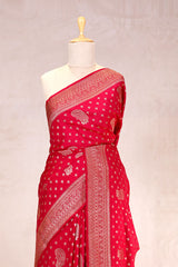 Scarlet Red Banarasi Chiniya Silk Saree with Antique Zari Work