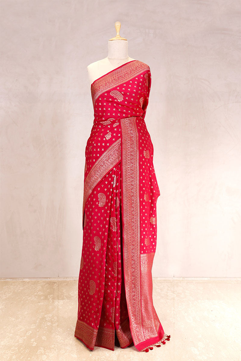 chiniya silk saree,  red saree, banarasi saree, festive wear saree, wedding saree