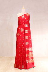 chiniya silk saree, red saree, banarasi saree, festive wear saree, wedding saree