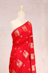 Red Banarasi Chiniya Silk Saree with Pichwai Border