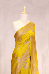 Yellow Banarasi Chiniya Silk Saree with Gold Zari Work