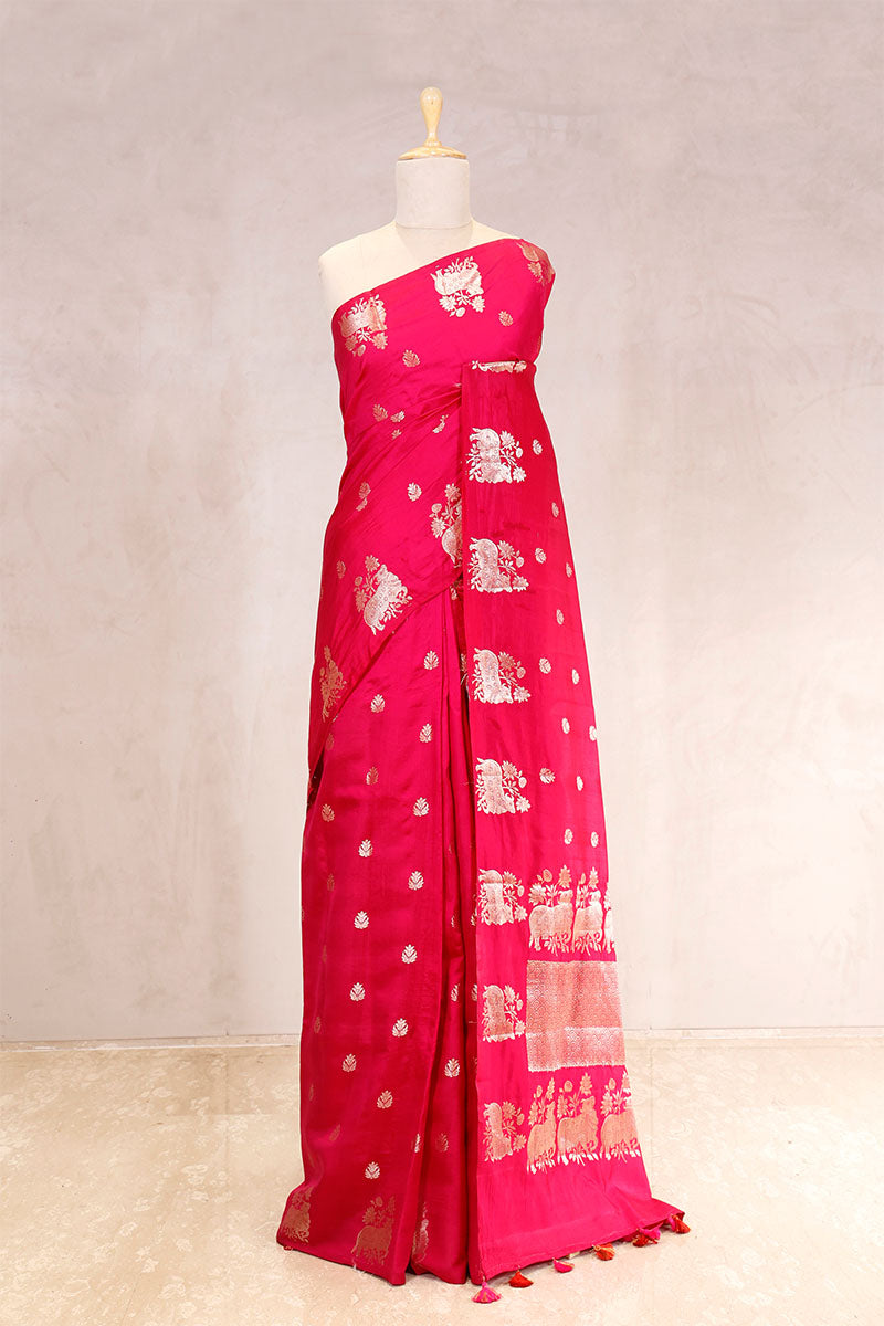 chiniya silk saree, pink saree, banarasi saree, festive wear saree, wedding saree