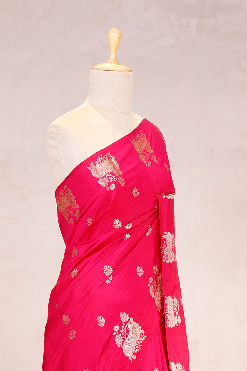 Pink Banarasi Chiniya Silk Saree with Pichwai Border