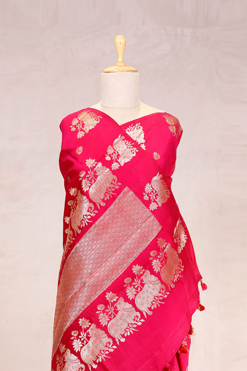 Pink Banarasi Chiniya Silk Saree with Pichwai Border