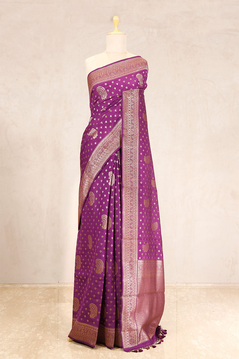 chiniya silk saree, Purple  saree, banarasi saree, festive wear saree, wedding saree