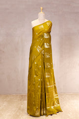 chiniya silk saree, green  saree, banarasi saree, festive wear saree, wedding saree