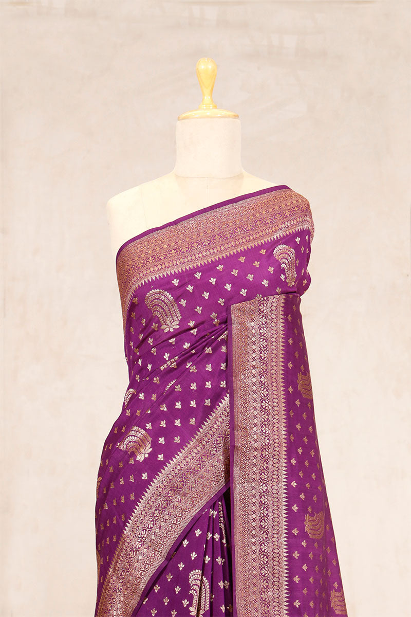 Purple Banarasi Chiniya Silk Saree with Antique Zari Work