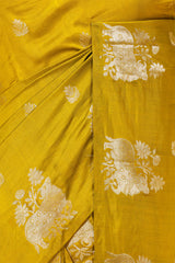 Green Banarasi Chiniya Silk Saree with Pichwai Border