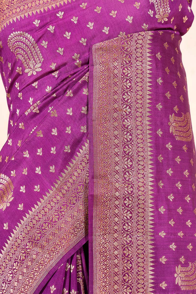 Purple Banarasi Chiniya Silk Saree with Antique Zari Work