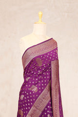 Purple Banarasi Chiniya Silk Saree with Antique Zari Work