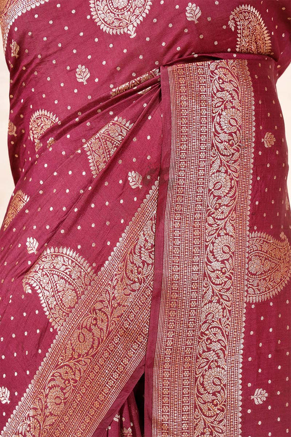 Brown Banarasi Chiniya Silk Saree with Gold Zari Work