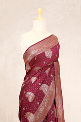 Brown Banarasi Chiniya Silk Saree with Gold Zari Work