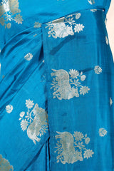 Blue Banarasi Chiniya Silk Saree with Pichwai Border