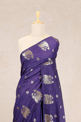 Navy Blue Banarasi Chiniya Silk Saree with Antique Zari Work