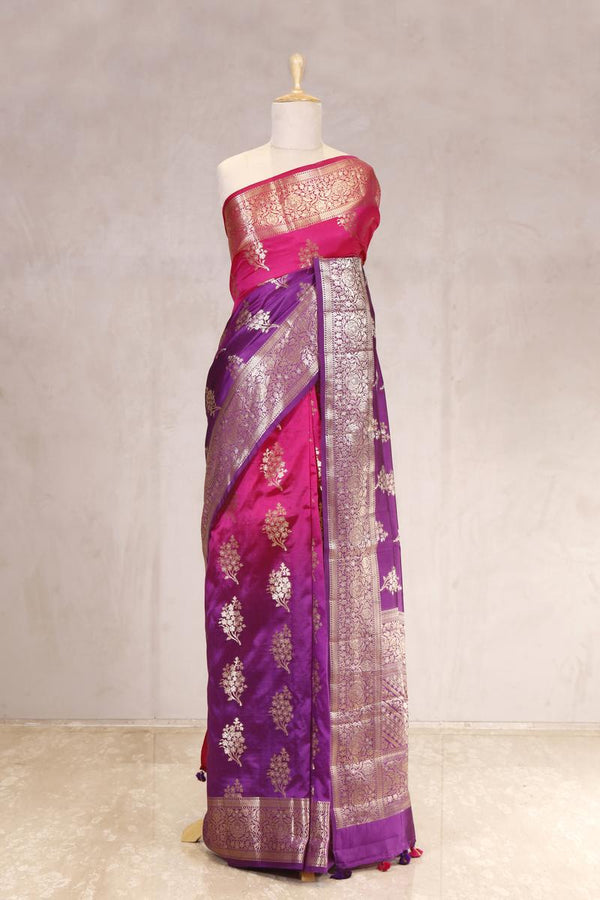 Dupion, Dupion Silk, Dupion Saree, Banarasi Saree, purple saree, pink saree