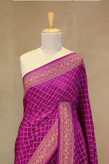 Violet Handloom Crepe Saree with Floral Konia Motif