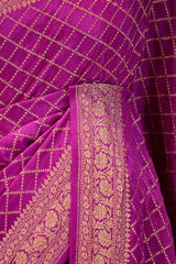 Violet Handloom Crepe Saree with Floral Konia Motif