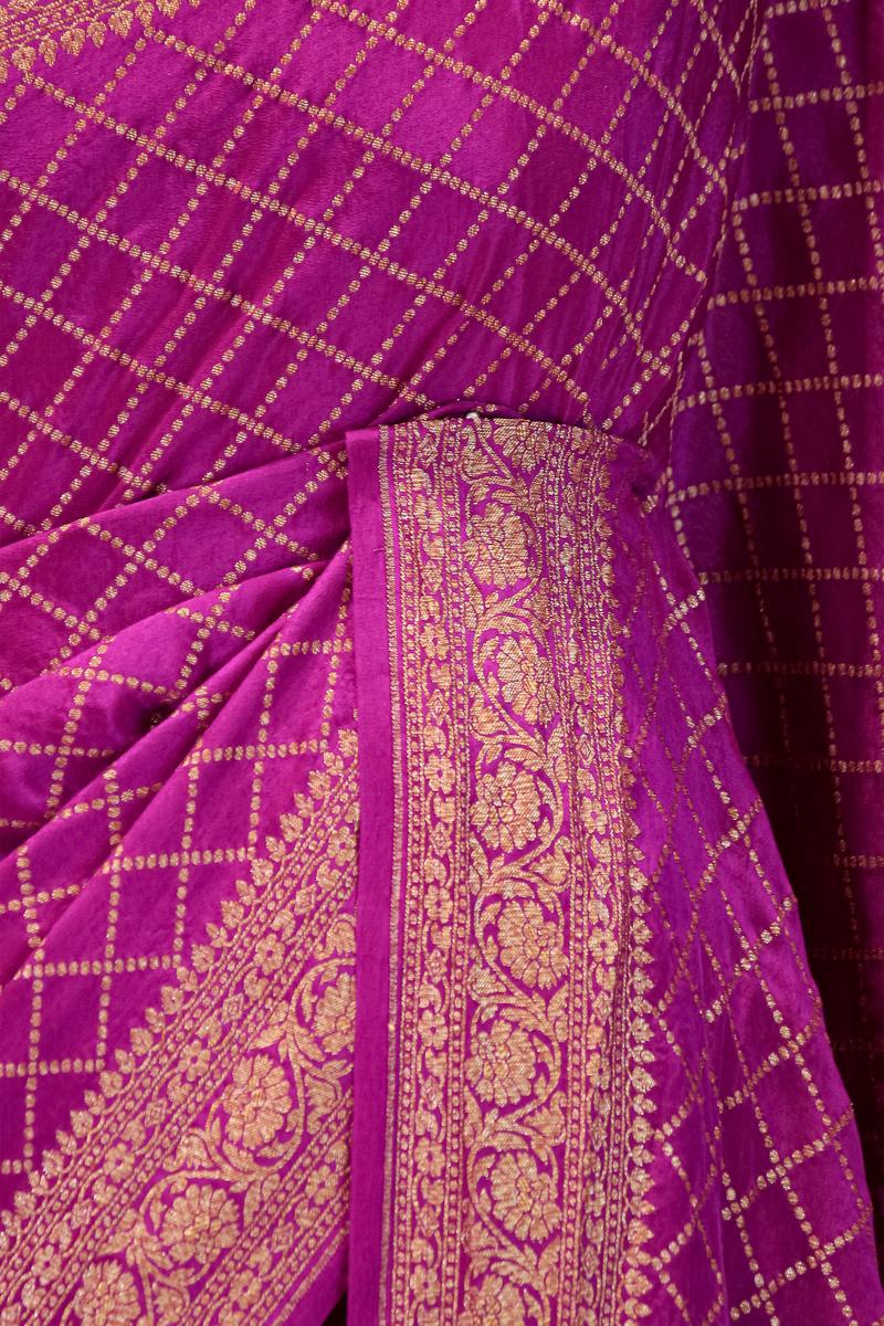 Violet Handloom Crepe Saree with Floral Konia Motif