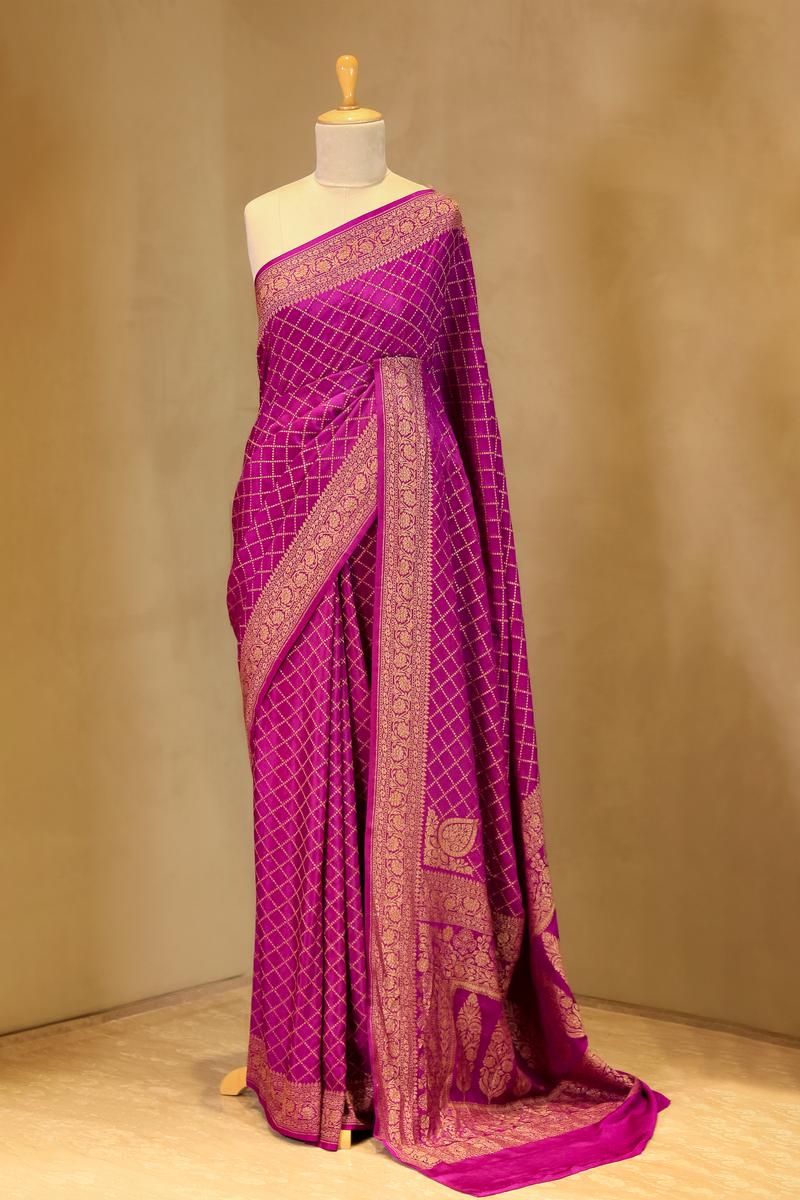 Crepe Saree, Crepe silk saree, silk saree, Violet saree, wedding saree, party wear saree​