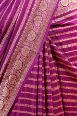 Purple Striped Woven Crepe Saree