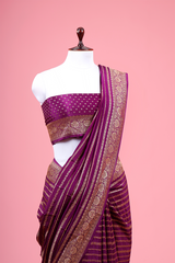 Purple Striped Woven Crepe Saree