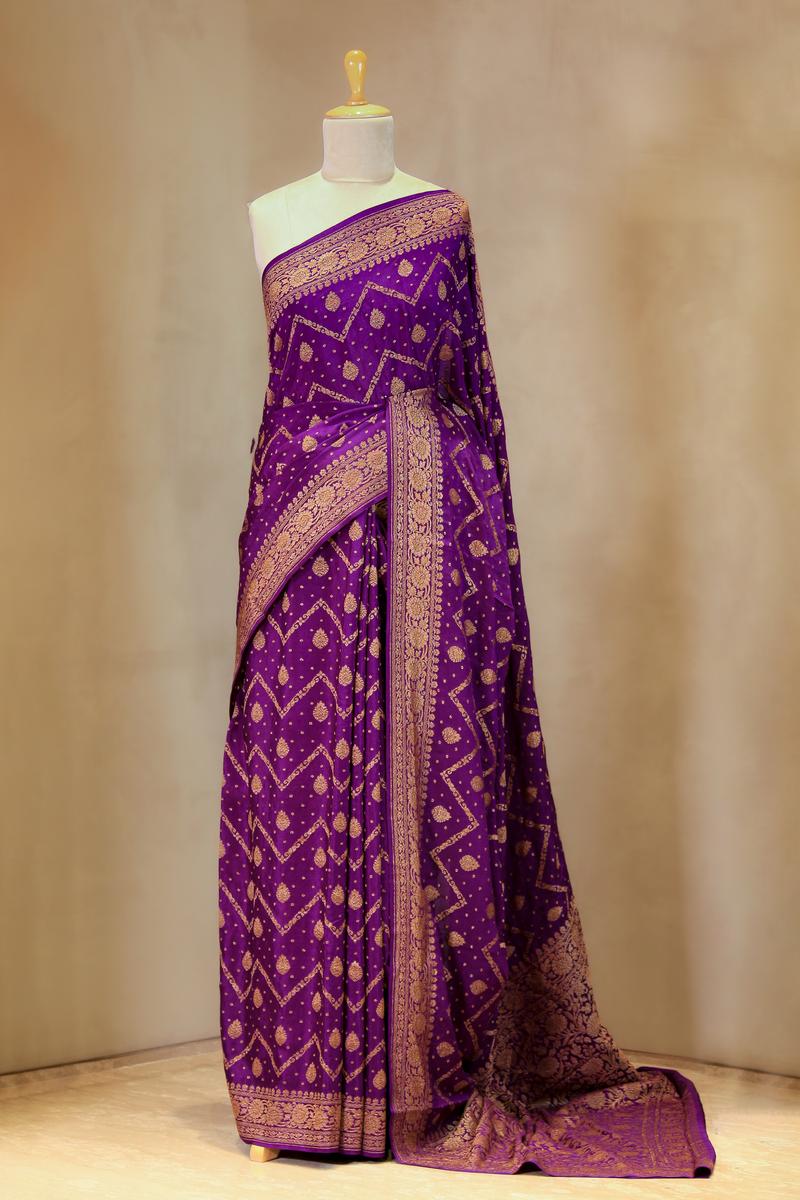 saree, Purple saree, crepe saree, silk saree, wedding saree, bridal saree, silk saree for wedding, saree fashion, traditional saree, bollywood saree, indian saree