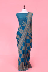 Crepe Saree, Crepe silk saree, silk saree, teal blue Saree,Saree for Diwali,Saree for Durga Puja