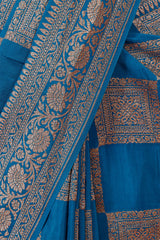 Teal Blue Khaddi Crepe Saree with Antique Zari Work