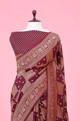 Brown Khaddi Crepe Saree with Bandhani Antique Zari Work