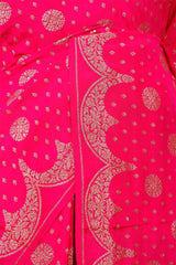 Magenta Pink Crepe Banarasi Saree with Antique Zari Work