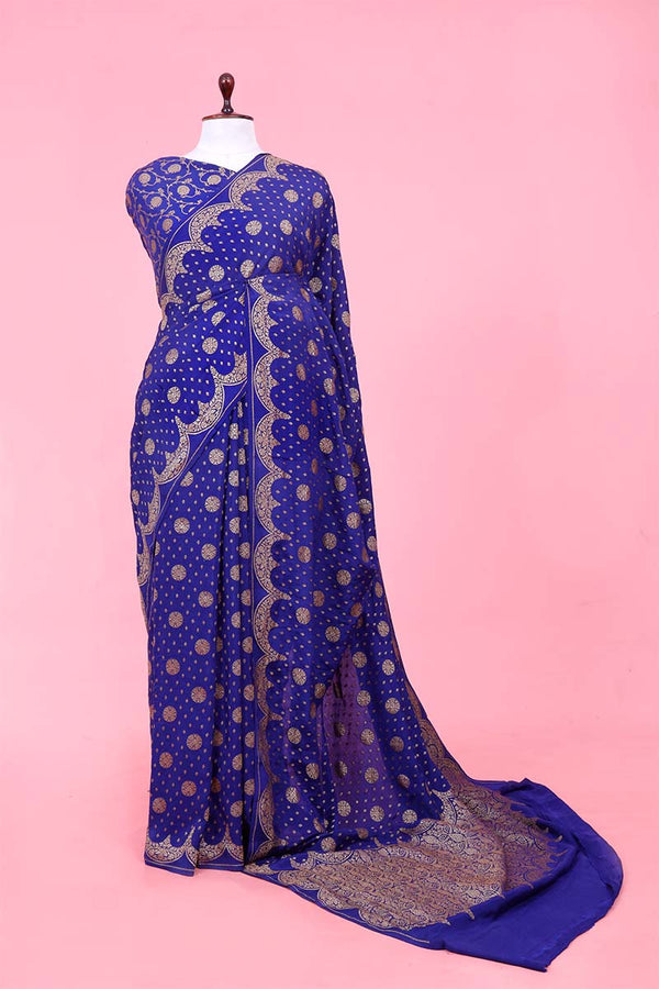 Crepe Saree, Crepe silk saree, silk saree, royal blue saree, wedding saree, party wear saree​