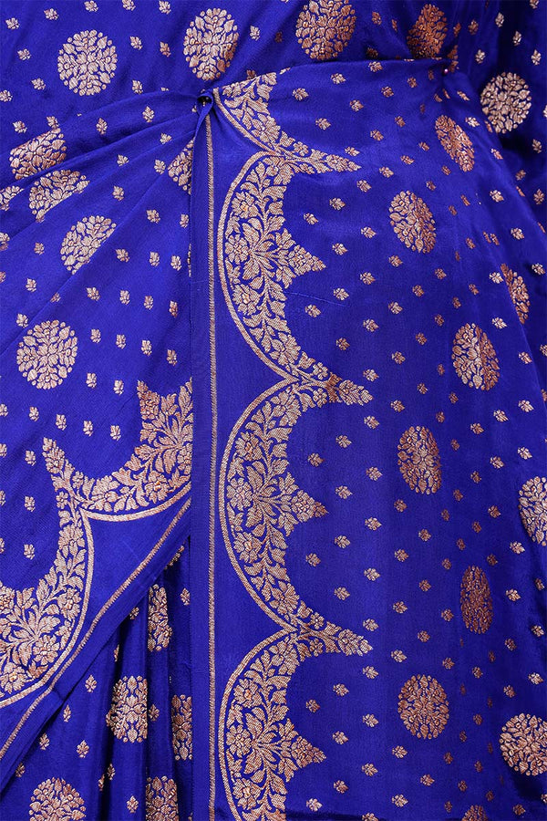 Royal Blue Crepe Banarasi Saree with Antique Zari Work