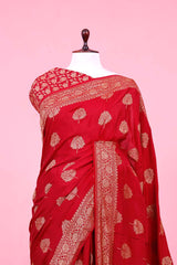 Maroon Crepe Banarasi Saree with Antique Zari Floral Motifs